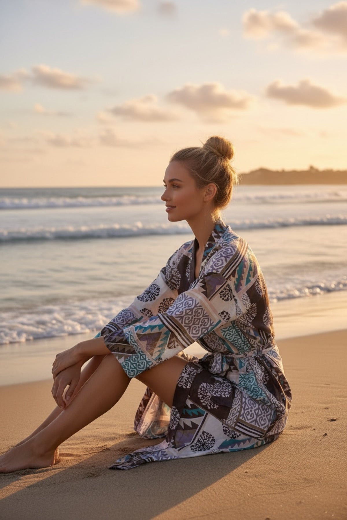 Adele Women's Belted Kimono - Brown Ethnic Print - product image 4
