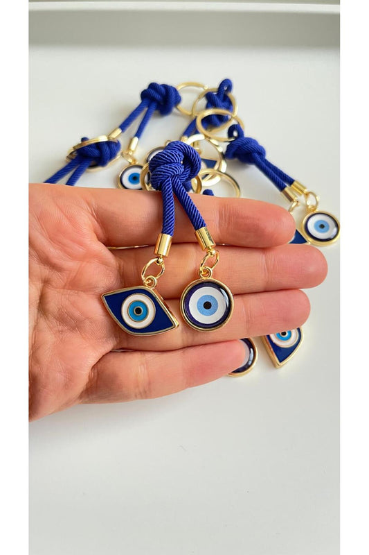 Rose Evil Eye Cord Keychain - Navy Oval Evil Eye