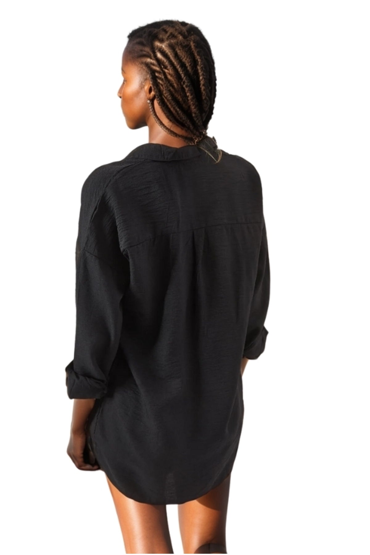 Natasha Women's Embroidered Oversized Shirt - Black Striped