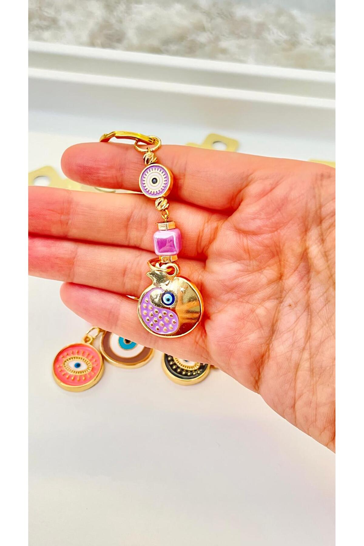 Hannah Gold-Plated Bodrum Bead Keychain - Purple Pomegranate