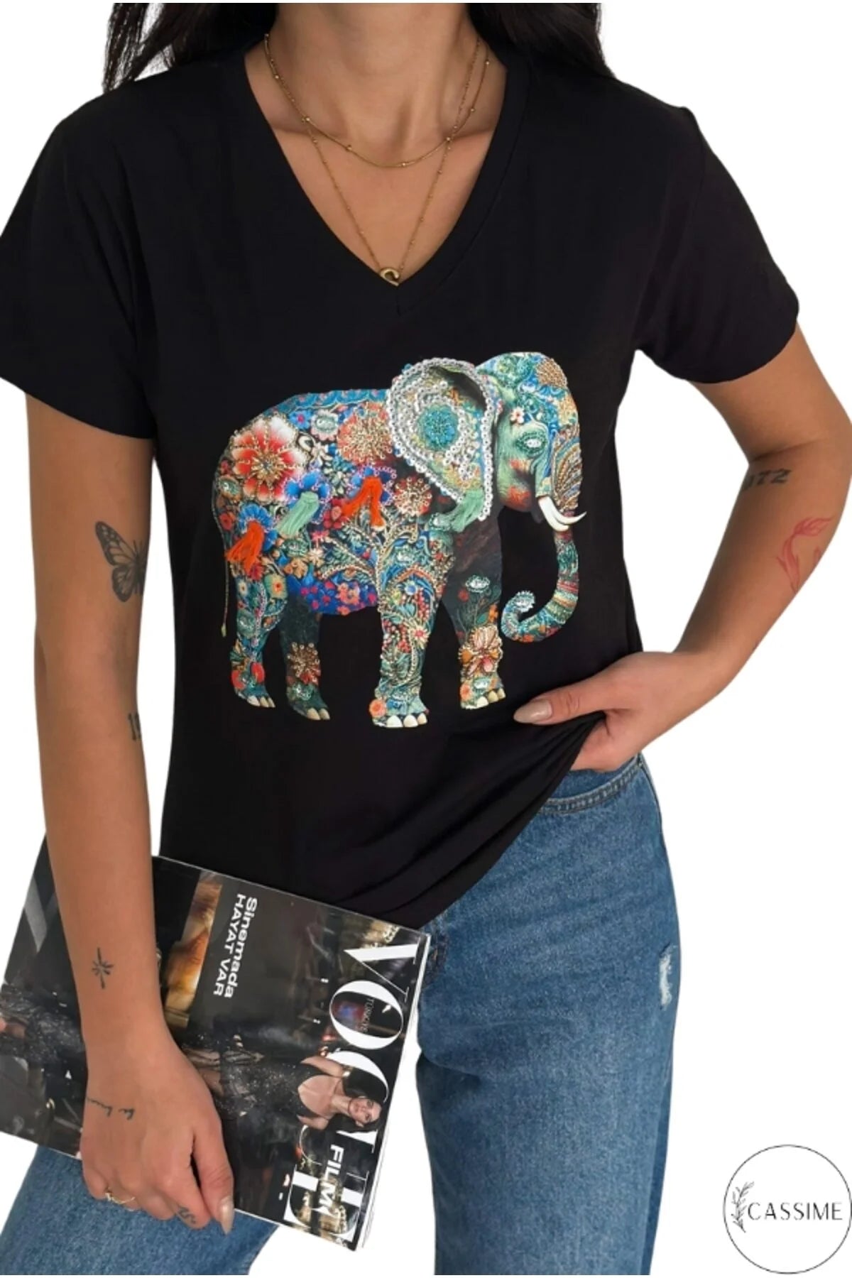 Tilda Black Elephant Sequin T-Shirt