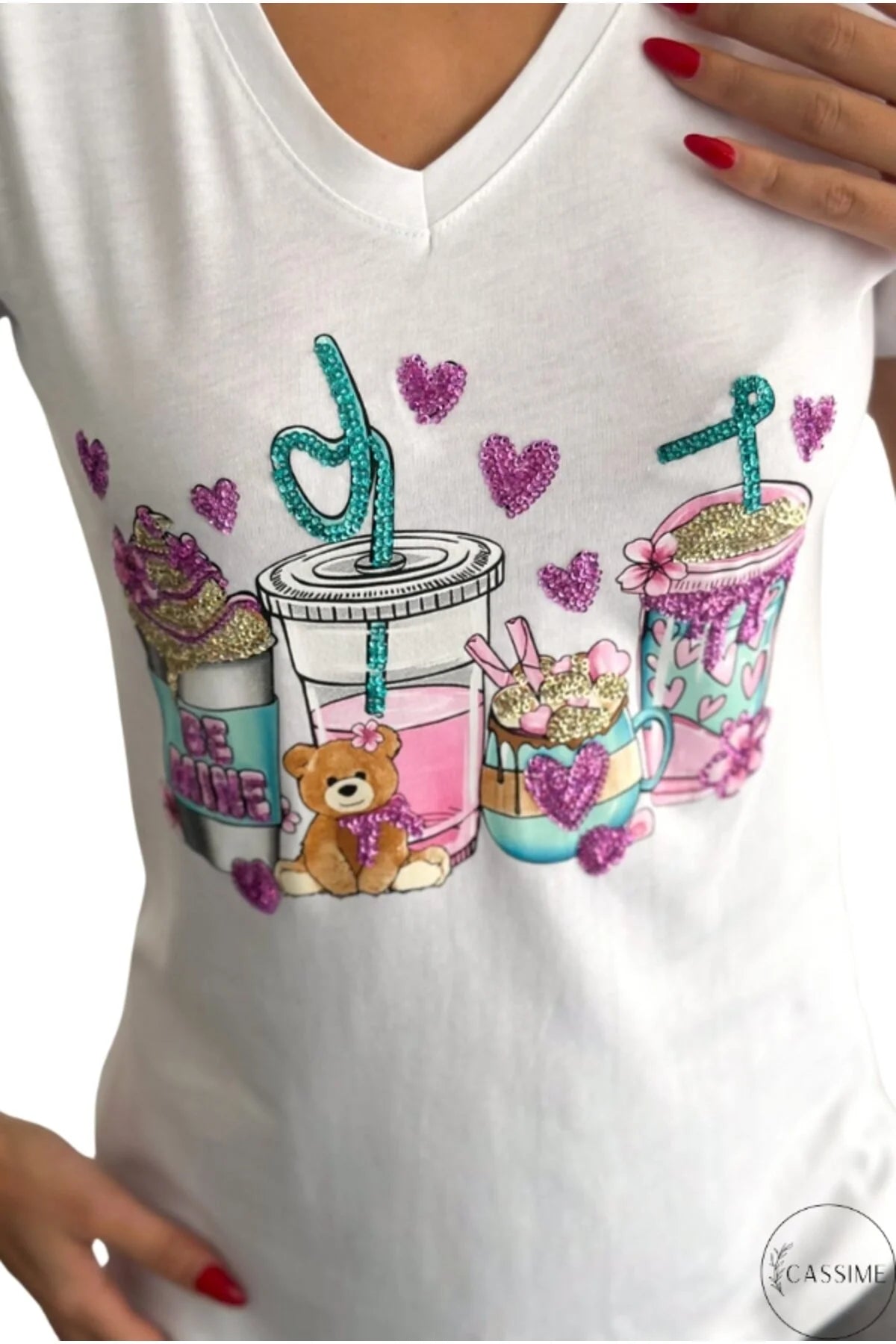 Camiseta de algodón Tilda White Bear con diseño floral