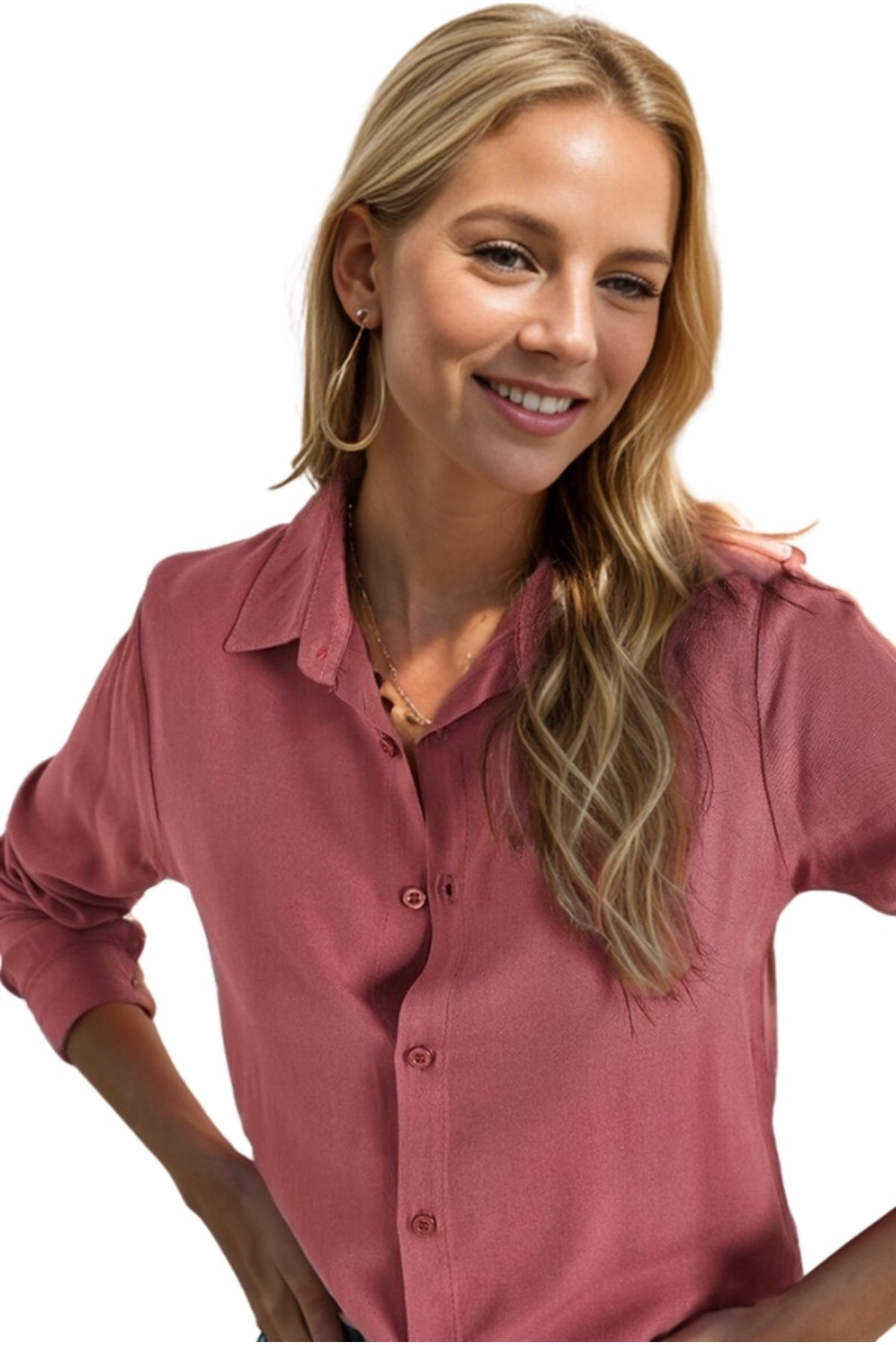 Diana Women's Viscose Classic Button-Up Shirt - Dusty Rose