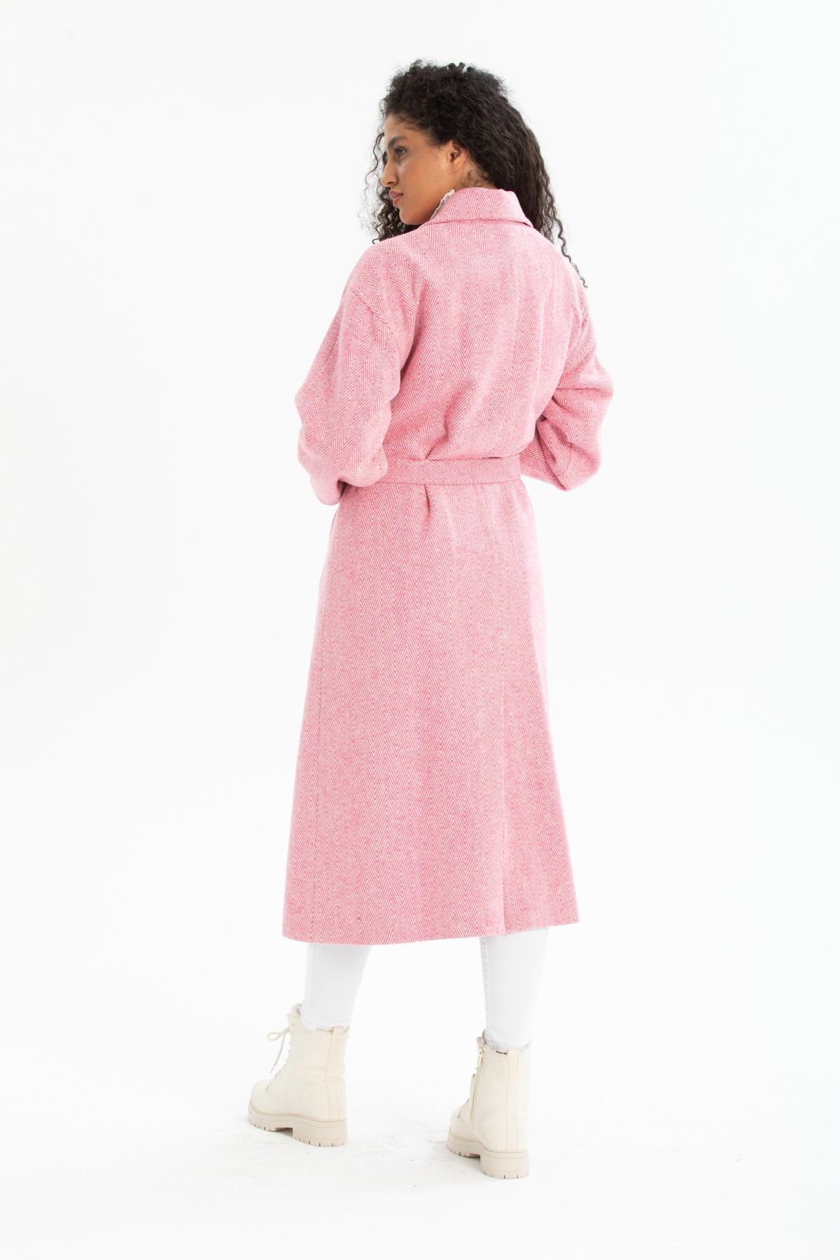 Beatrix Women's Herringbone Belted Coat - Pink Herringbone - product image 6