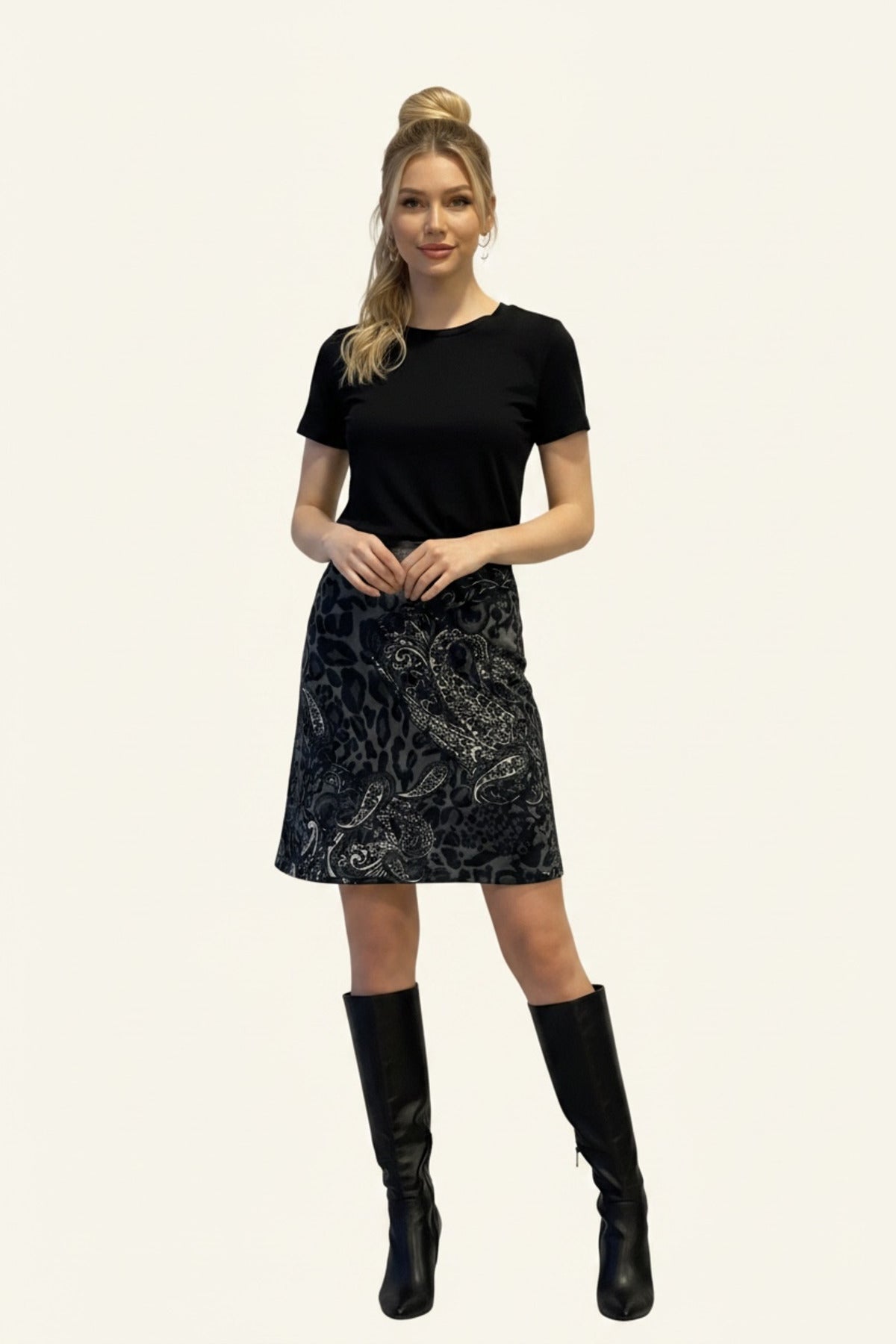 Adelaide Women's Leopard Print Skirt - Gray Charcoal Black - product image 1