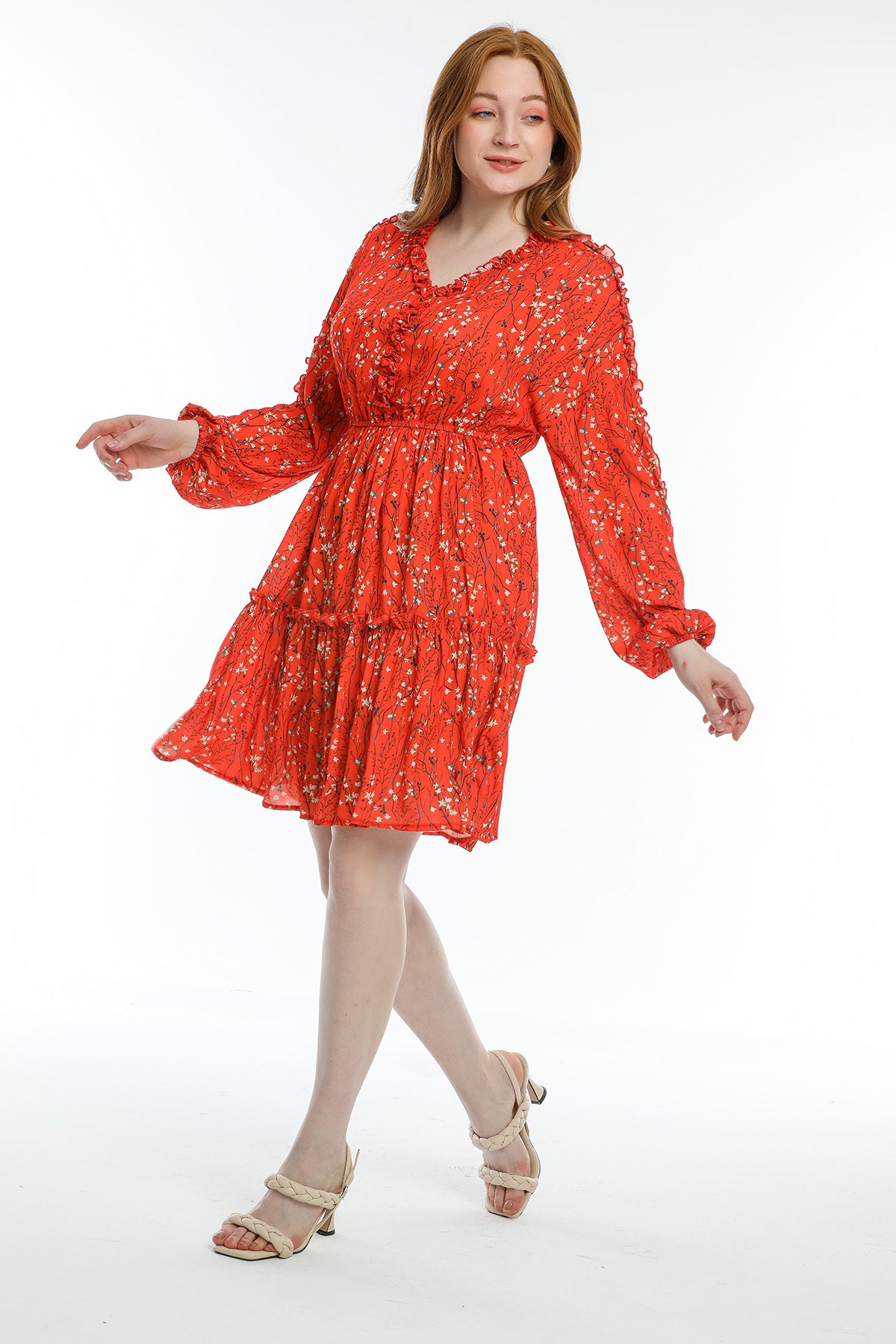 Laura Women's Floral Elastic Waist Mini Dress - Coral Floral