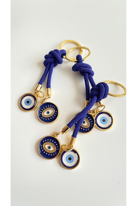 Rose Evil Eye Cord Keychain - Navy Evil Eye