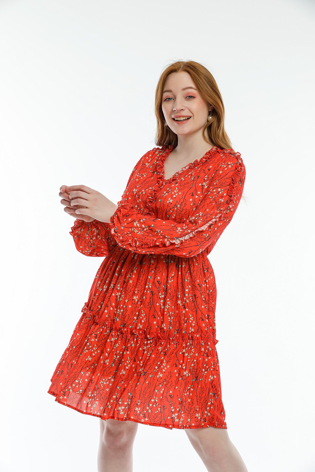Laura Women's Floral Elastic Waist Mini Dress - Coral Floral