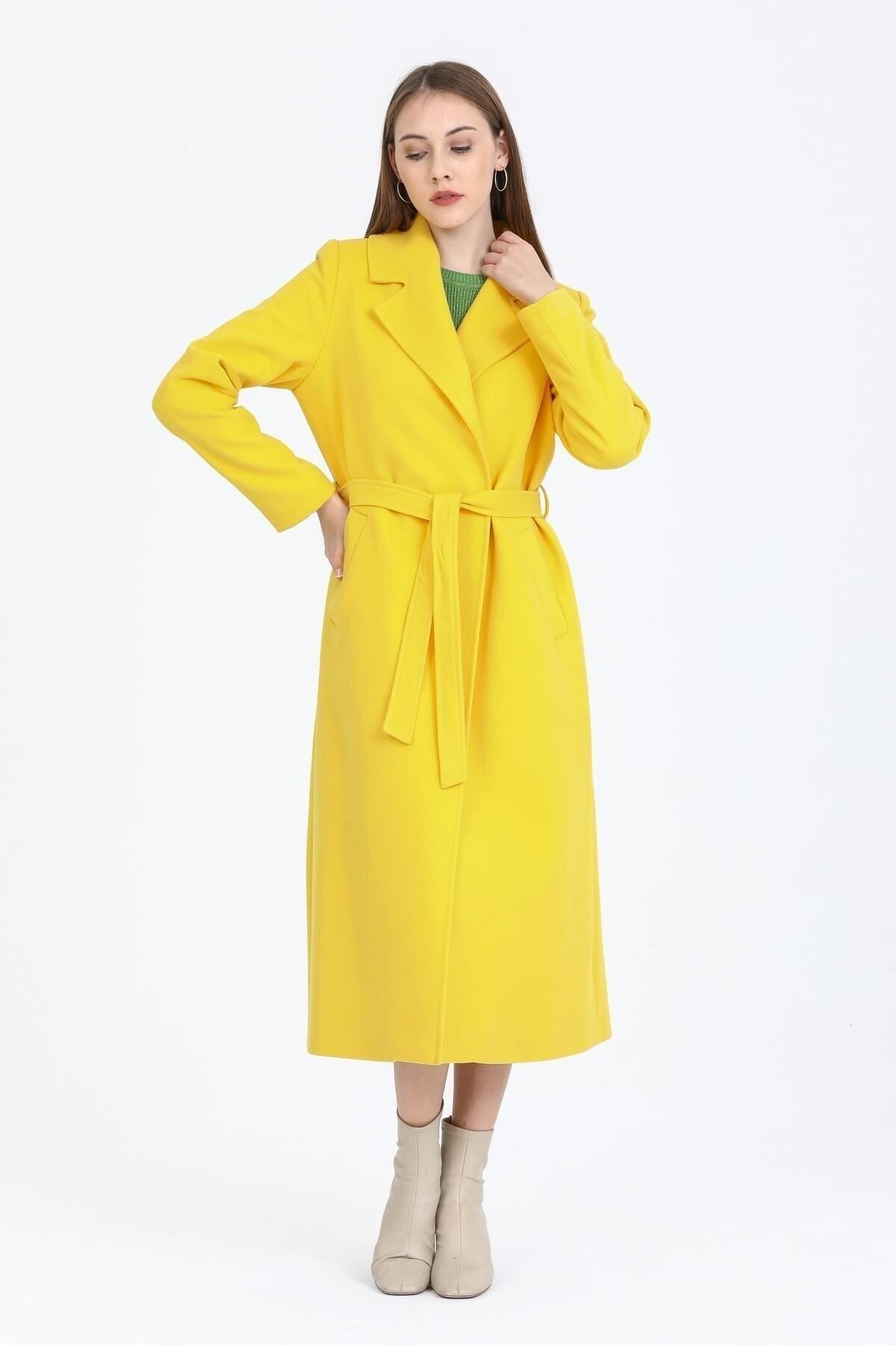 Faye Women's Belted Notched Collar Coat - Yellow - product image 7