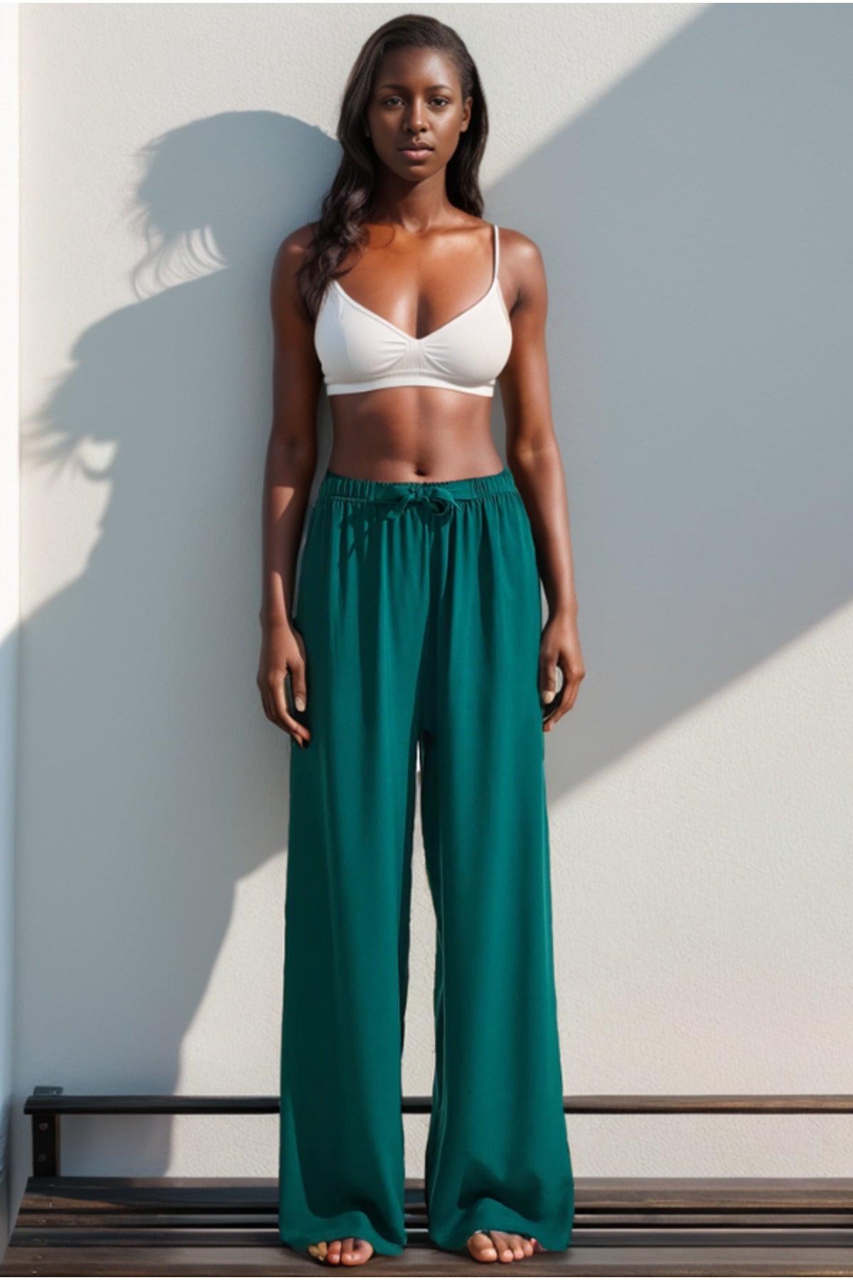 Bethany Women's Viscose High Waist Palazzo Pants - Emerald