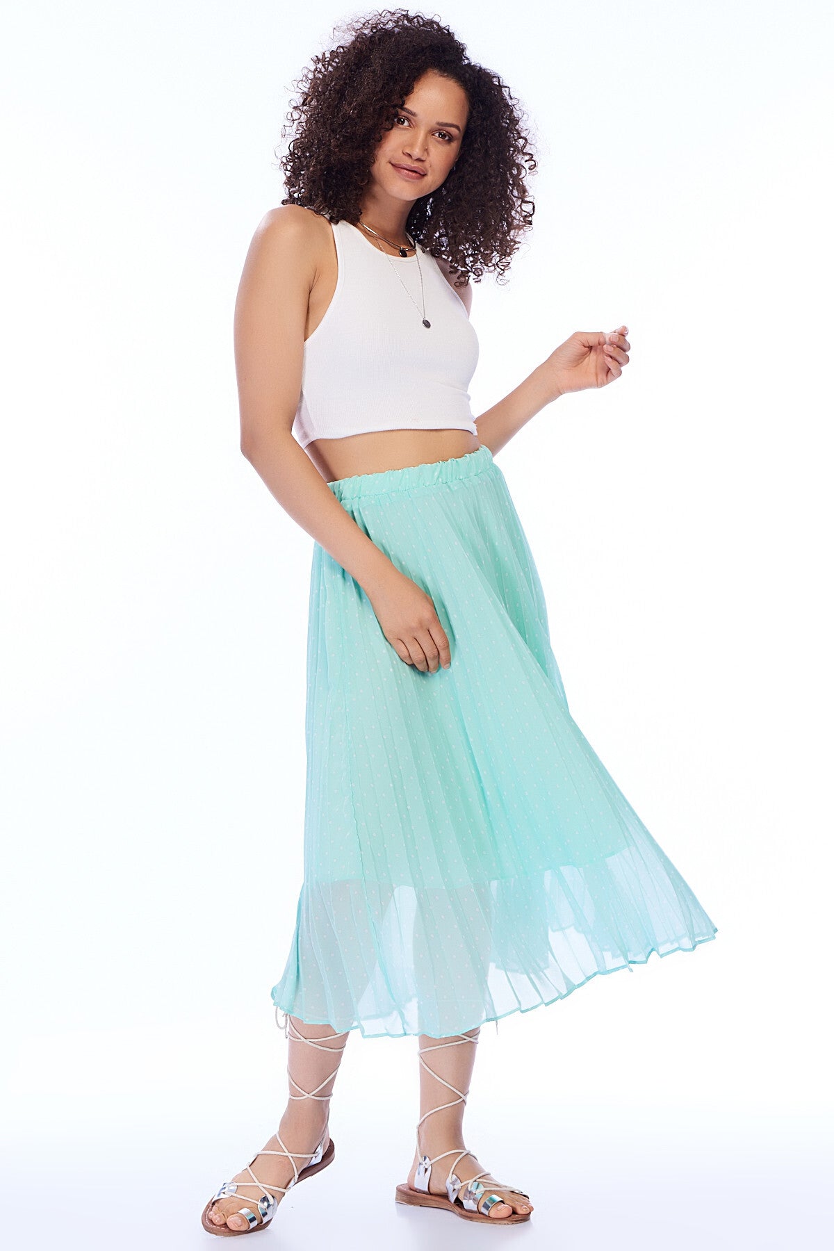 Janette Women's Polka Dot Pleated Skirt - Green Polka Dot - product image 1