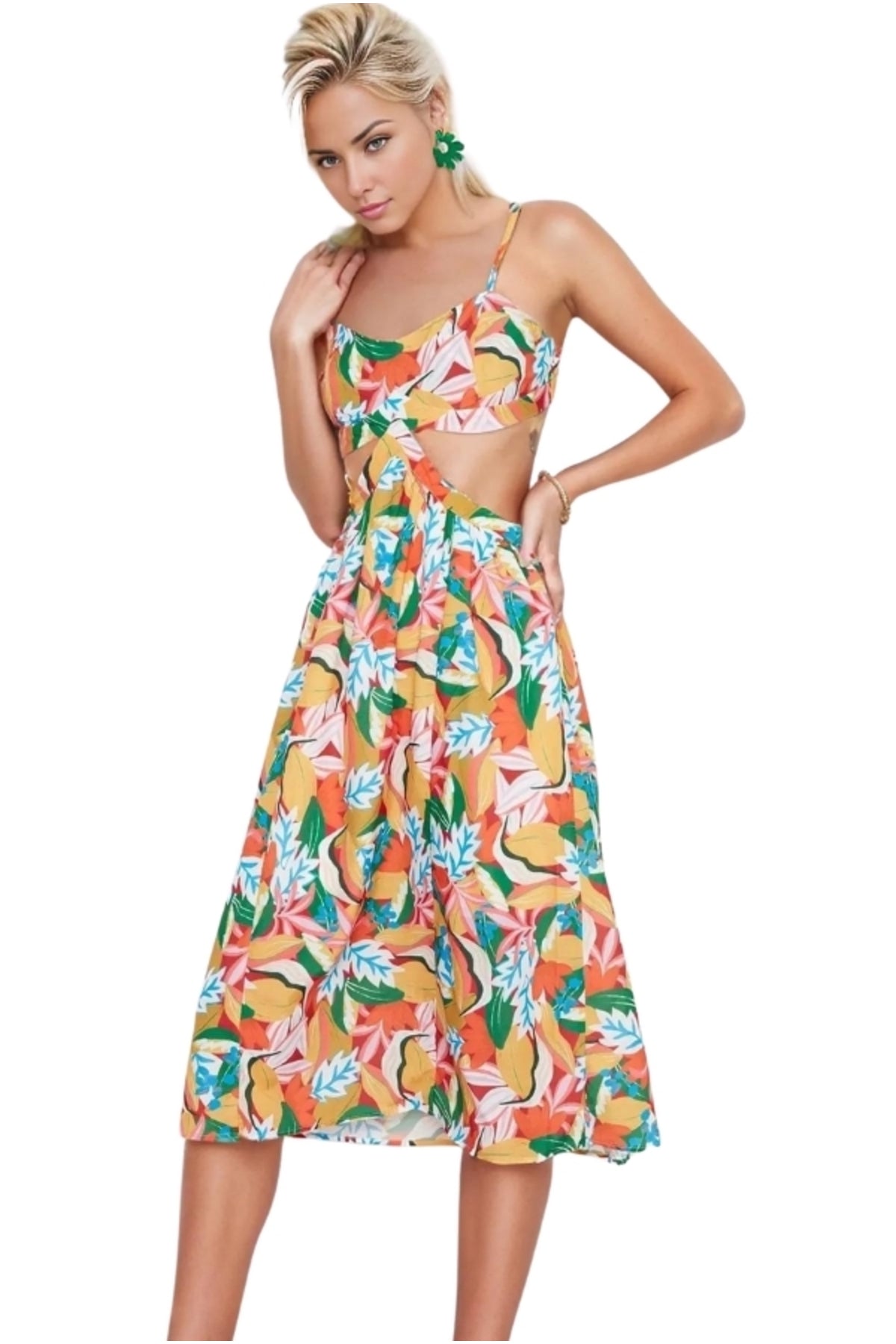 Millie Women's Strappy Party Dress - Leaf Print