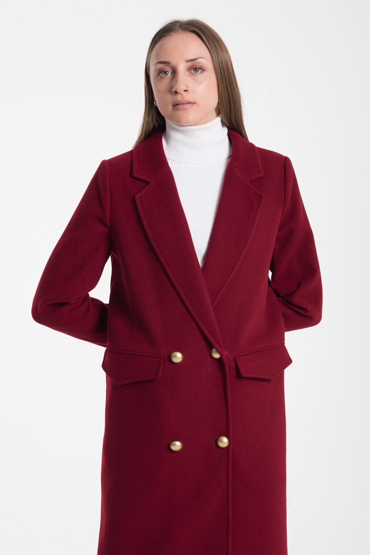 Ariadne Women's Long Button Front Coat - Burgundy - product image 8