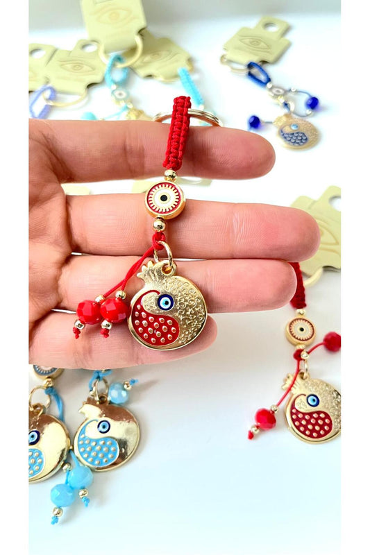 Bella Gold-Plated Animal Charm Keychain - Red Pomegranate Design