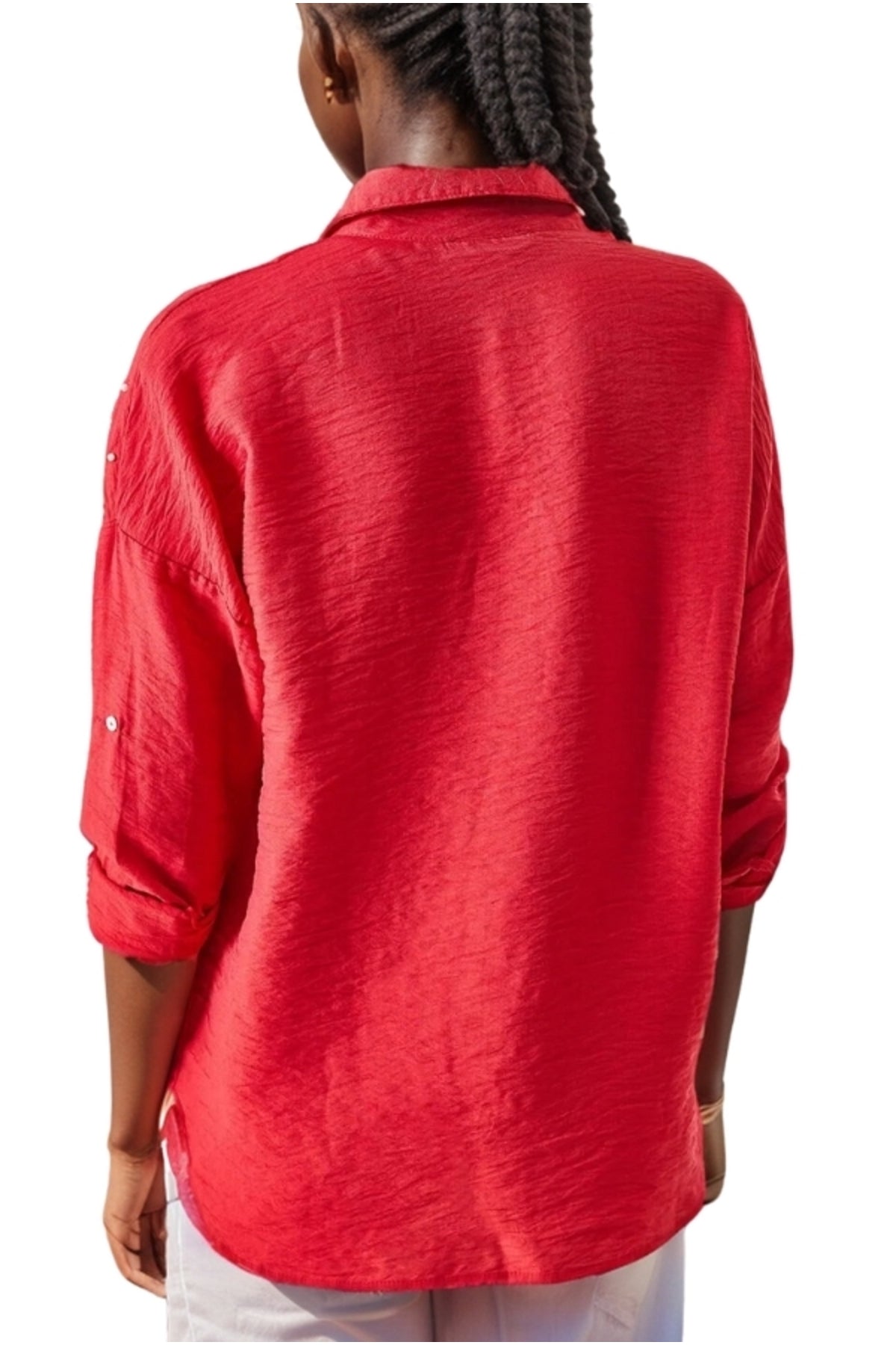 Nell Women's Daisy Embroidered Oversized Shirt - Red