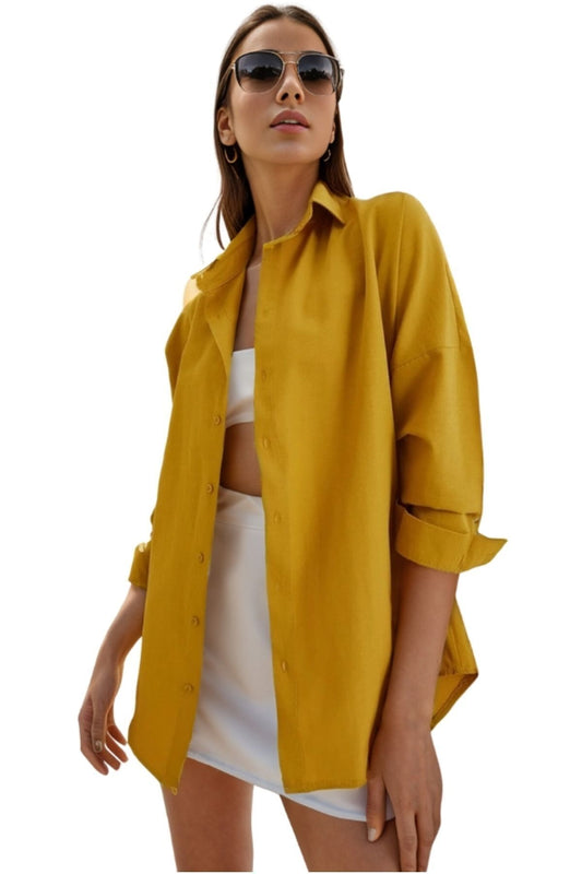 Melissa Women's Oversized Longline Shirt - Mustard