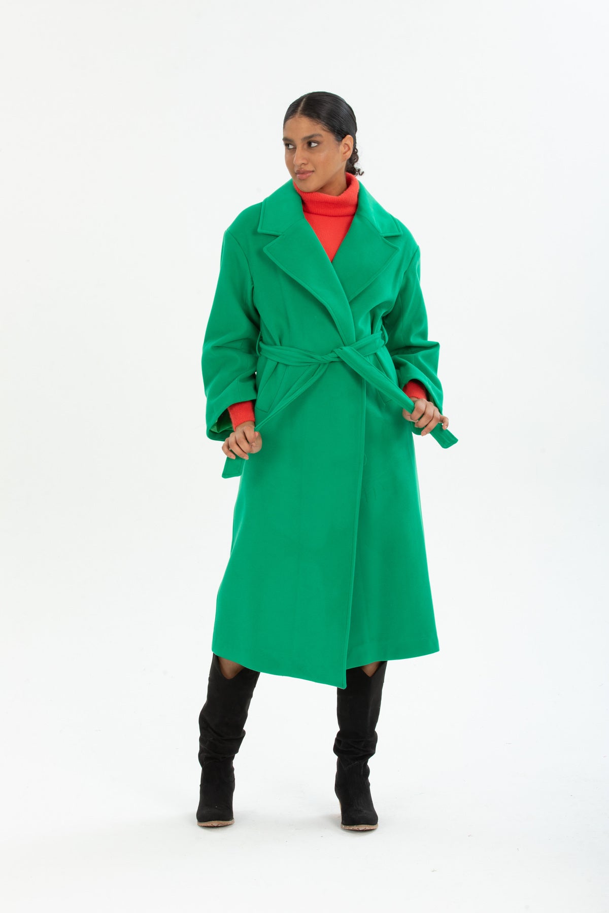 Aurora Women's Belted Oversized Coat - Grass Green - product image 8