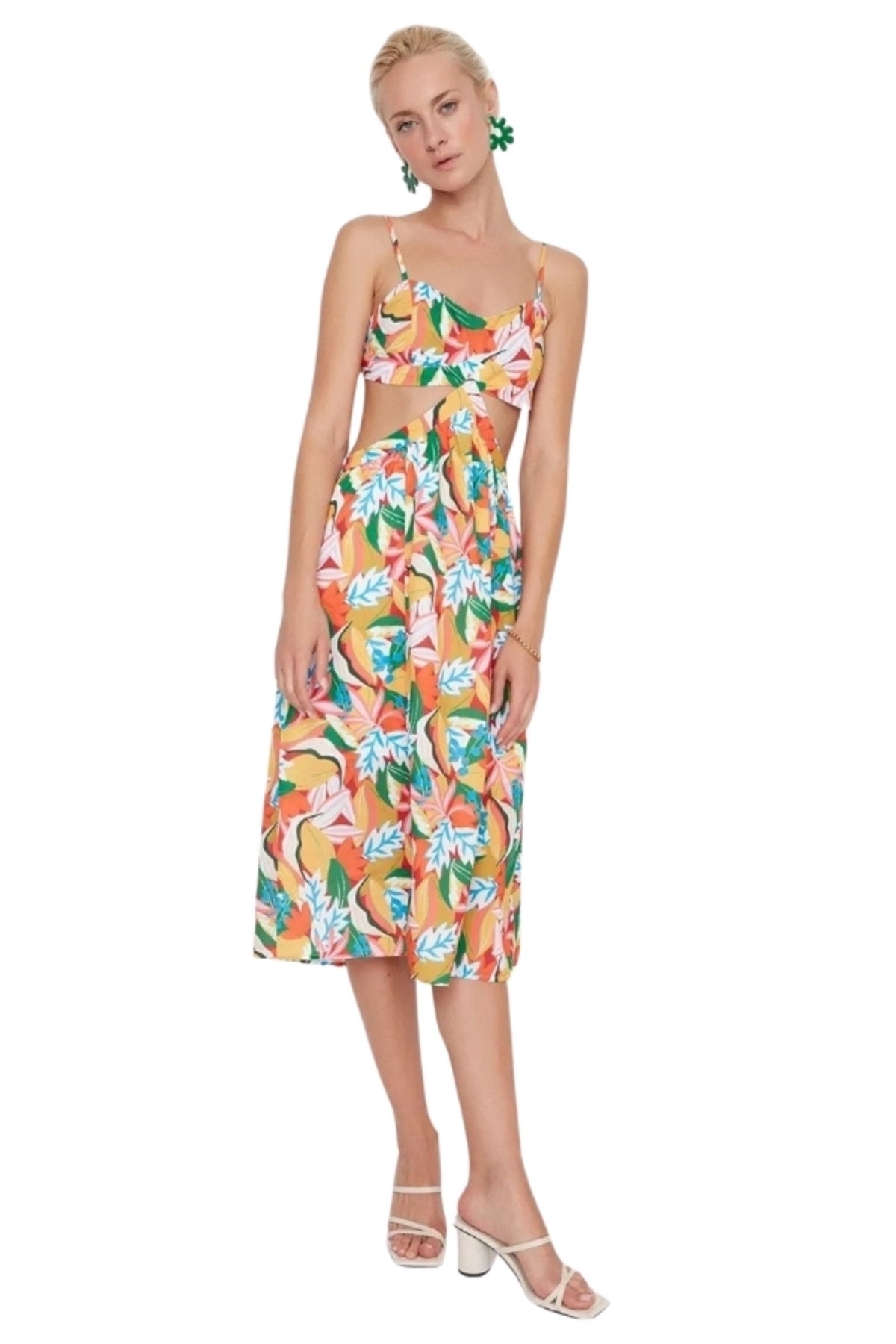 Millie Women's Strappy Party Dress - Leaf Print