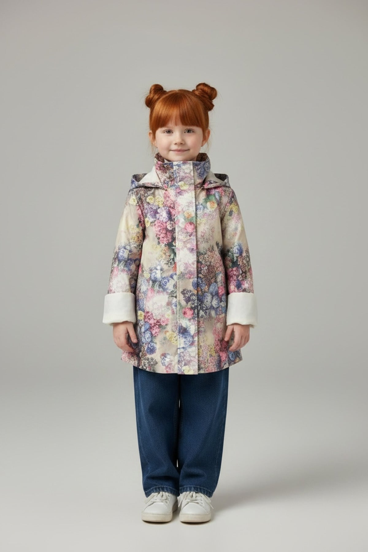 Aria Girls' Floral Hooded Rain Jacket - Blue Pink Floral - product image 2