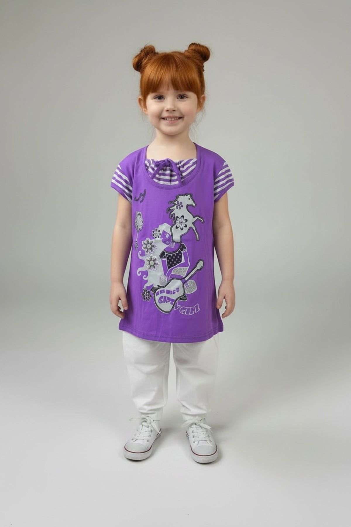 Adelia Girls' Striped Strappy T-Shirt - Purple Gray Stripe - product image 2