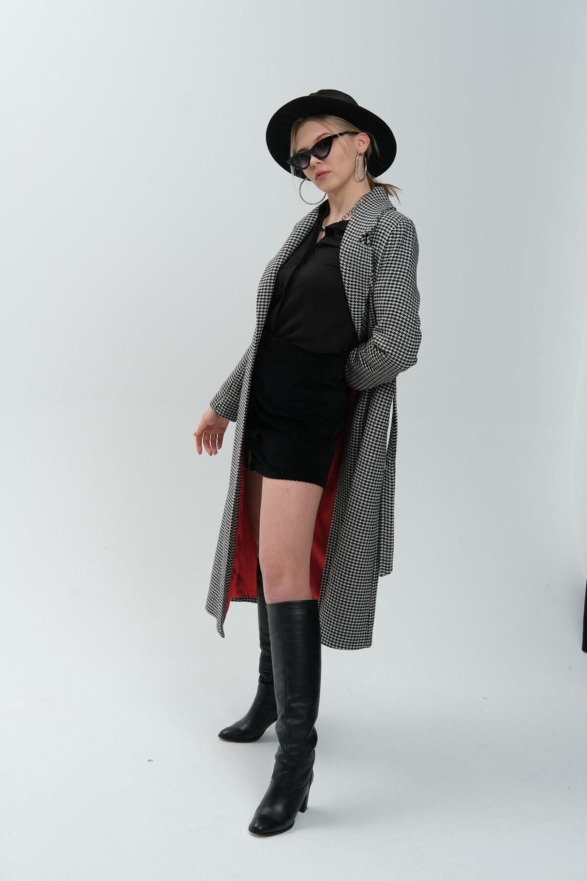 Callista Women's Long Lined Coat - Black Micro Houndstooth - product image 2