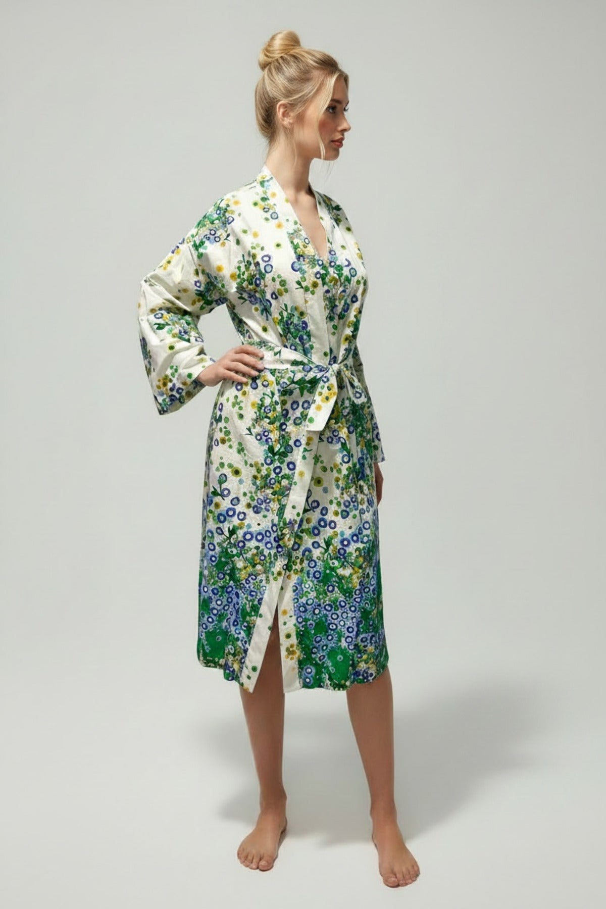 Adele Women's Floral Belted Kimono - White Green Floral - product image 4