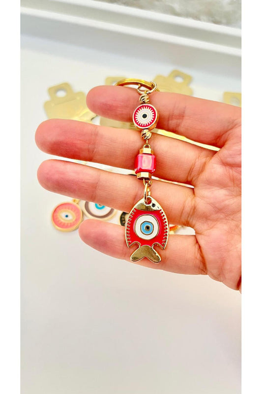 Hannah Gold-Plated Bodrum Bead Keychain - Red Fish