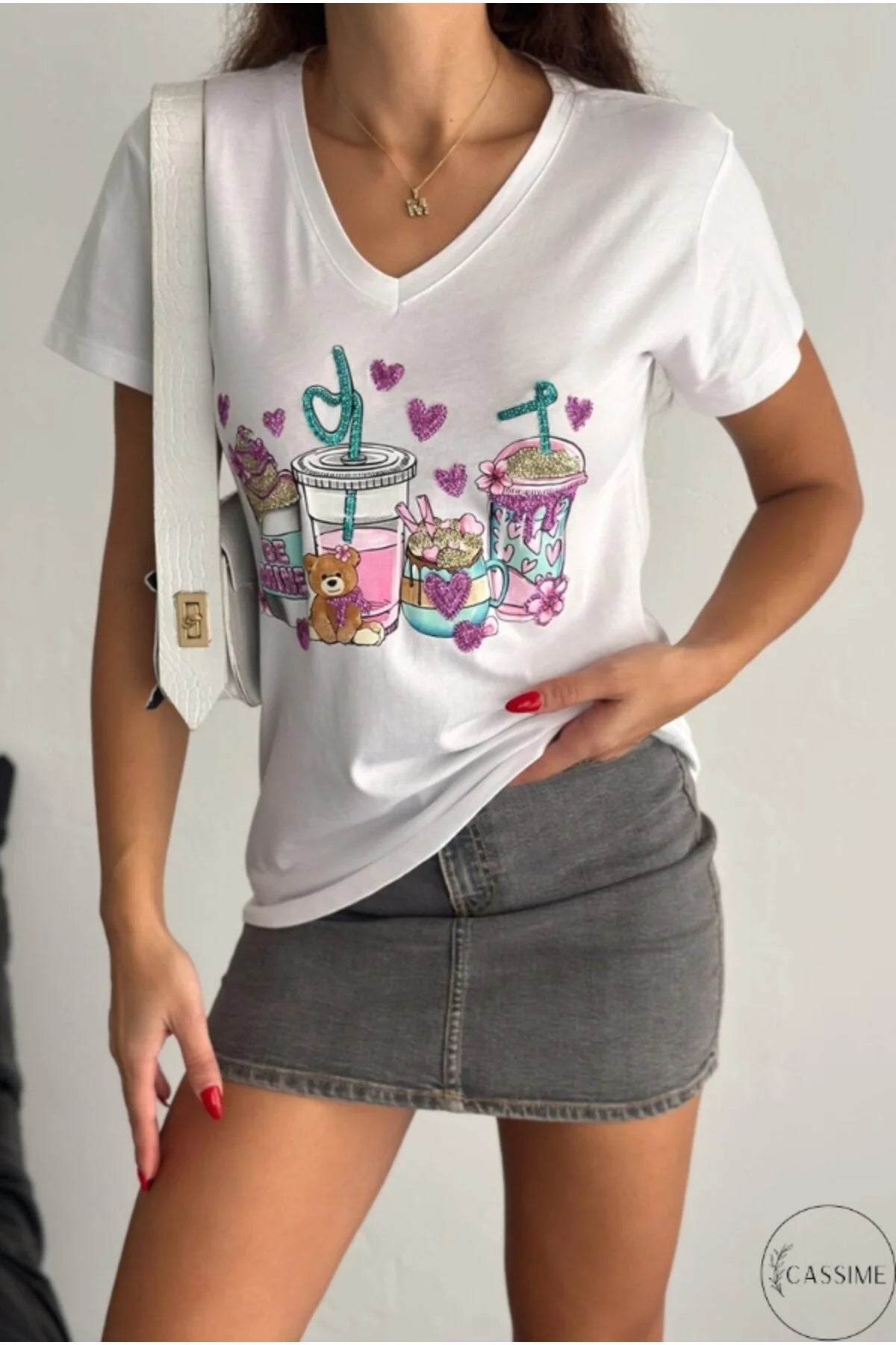 Camiseta de algodón Tilda White Bear con diseño floral