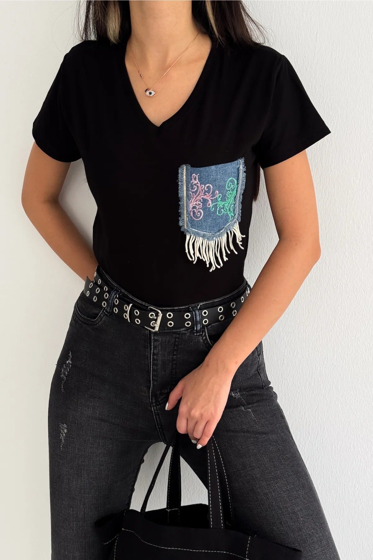 Tilda Black Jean Pocketed Cotton Short Sleeve T-Shirt