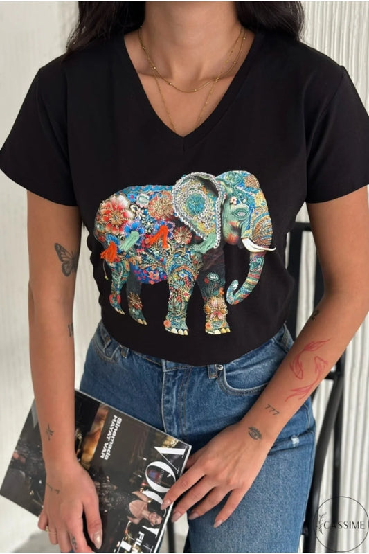 Tilda Black Elephant Sequin T-Shirt