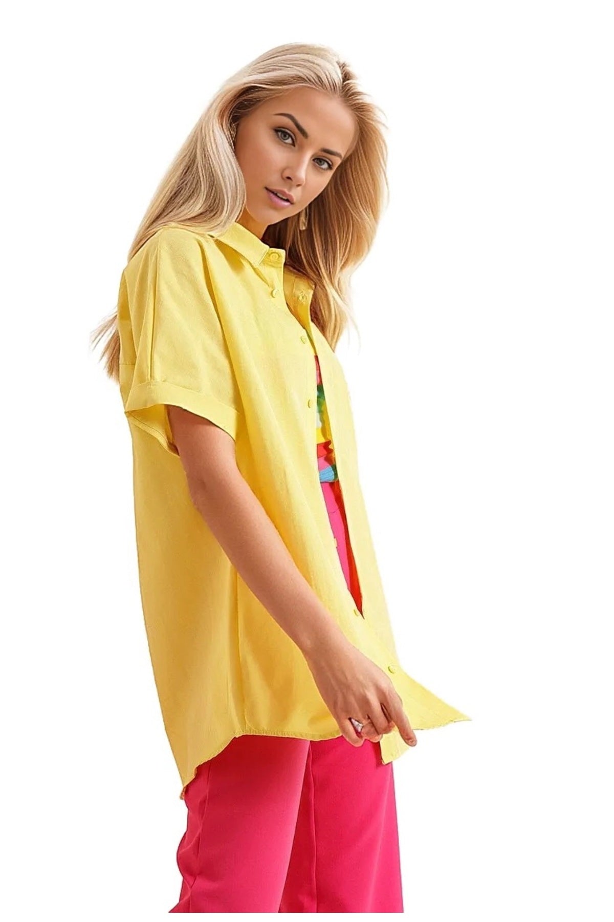 Lauren Women's Oversized Short Sleeve Poplin Shirt - Yellow