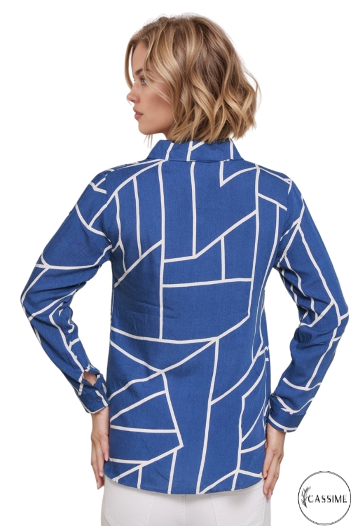Amelia Women's Viscose Long Sleeve Button-Up Shirt - Navy