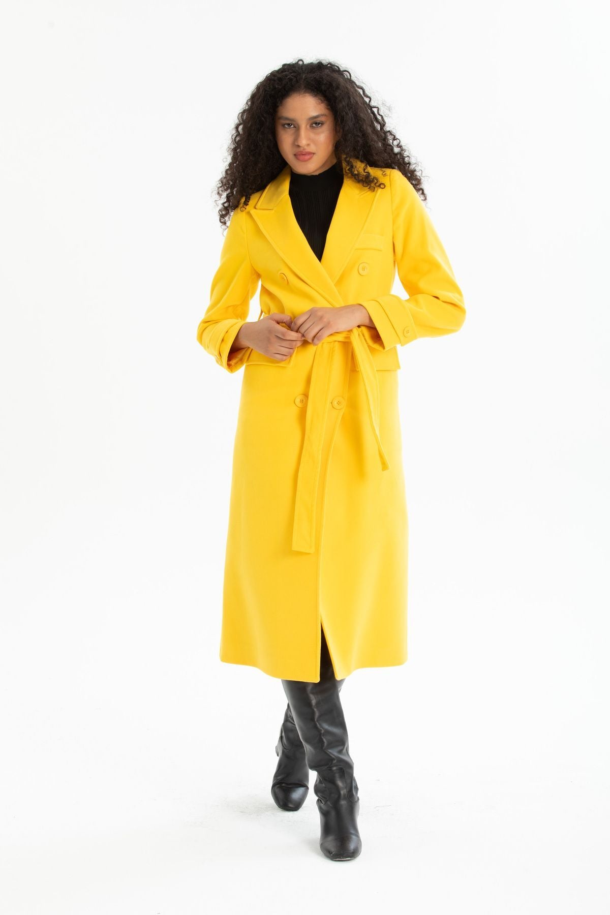 Belinda Women's Belted Notched Collar Coat - Yellow - product image 1