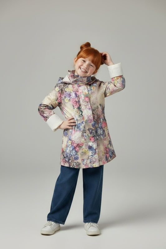 Aria Girls' Floral Hooded Rain Jacket - Blue Pink Floral - product image 1