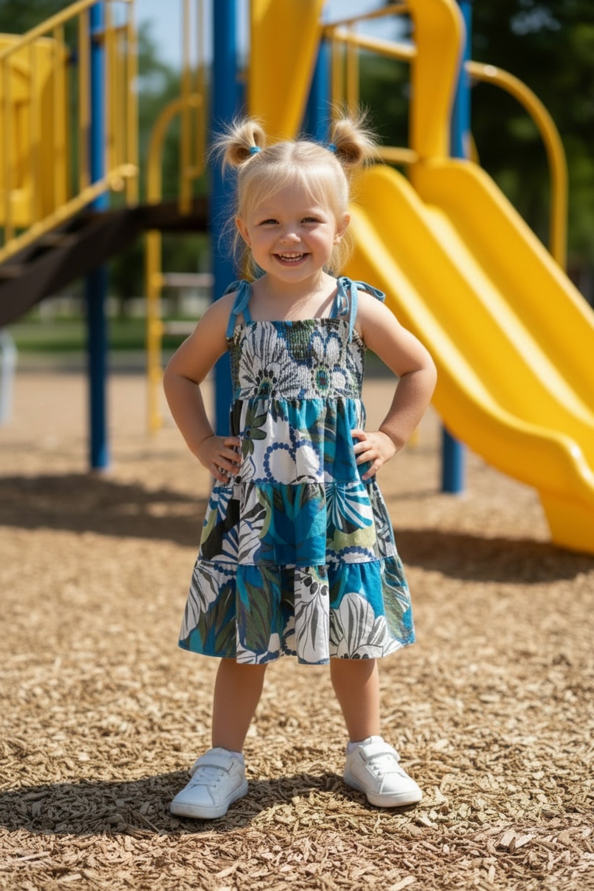 Clarissa Girls' Floral Dress - Turquoise Floral - product image 2