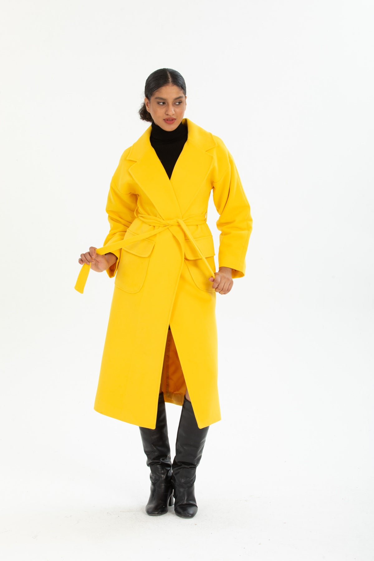 Anabel Women's Belted Notched Collar Coat - Yellow - product image 3