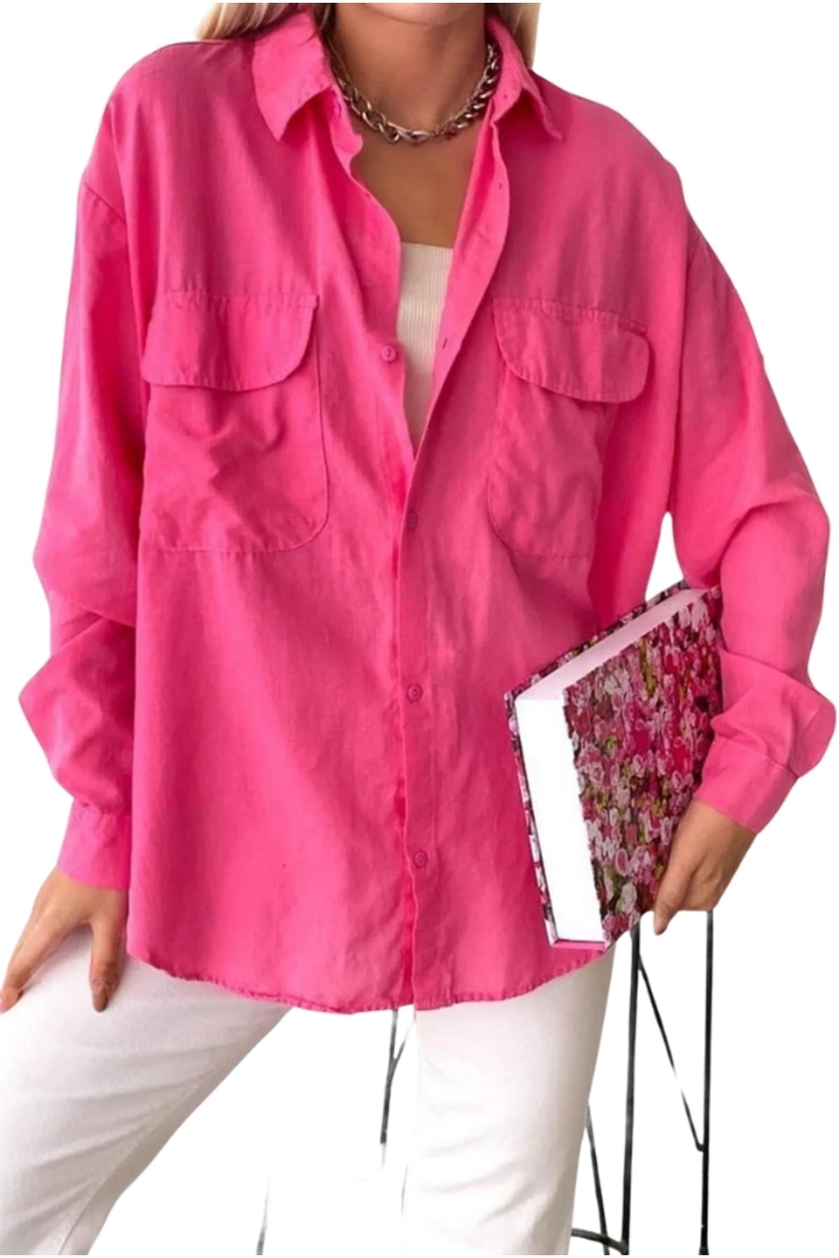 Blair Women's Cotton Relaxed Back Cutout Shirt - Pink
