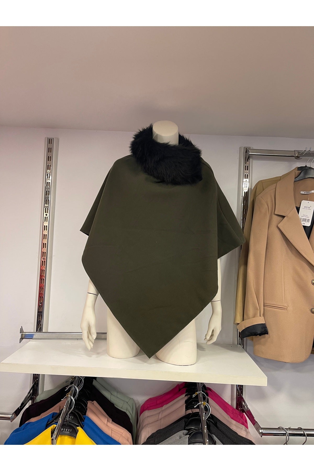 Ana Women's Fur-Trim Poncho - Khaki - product image 3