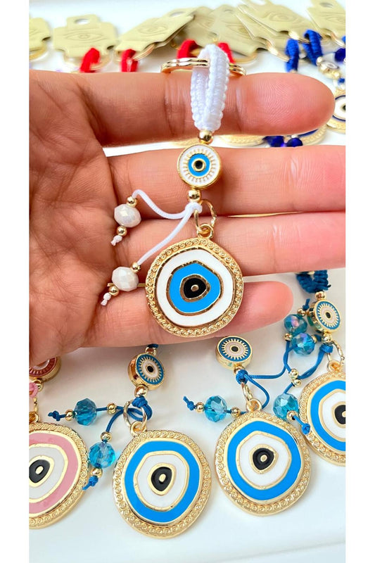 Brianna Gold-Plated Evil Eye Bead Keychain - White Evil Eye