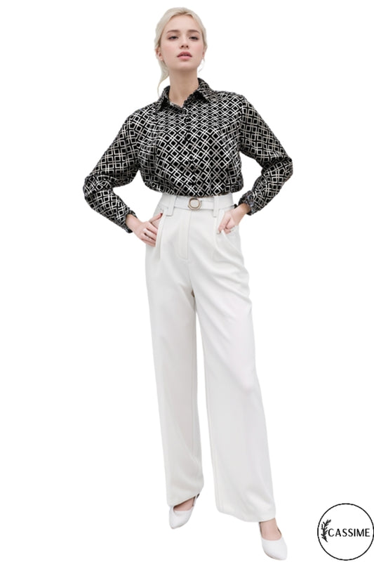 Holly Women's Relaxed Check Satin Shirt - Black Check Print