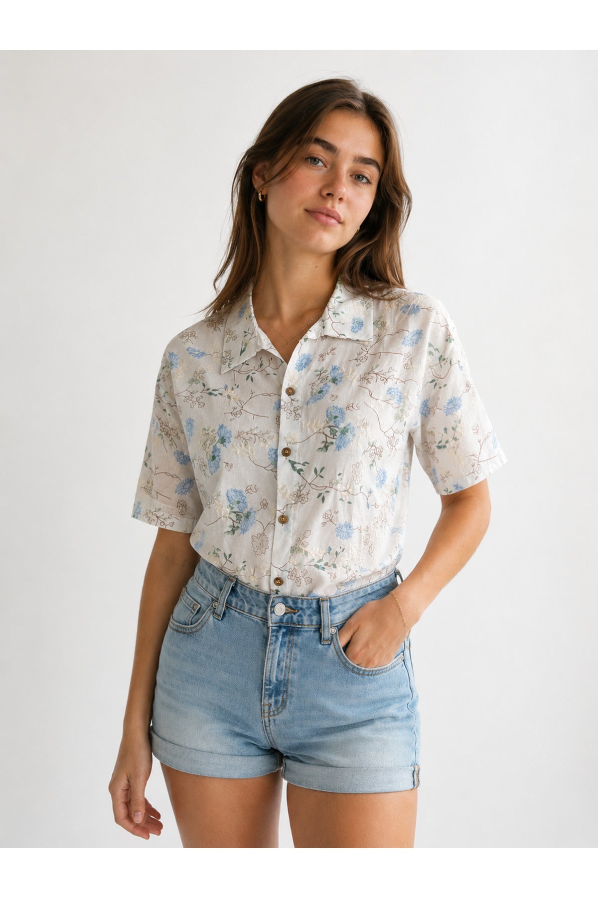 Alice Women's Floral Short Sleeve Shirt - Blue Ditsy Floral