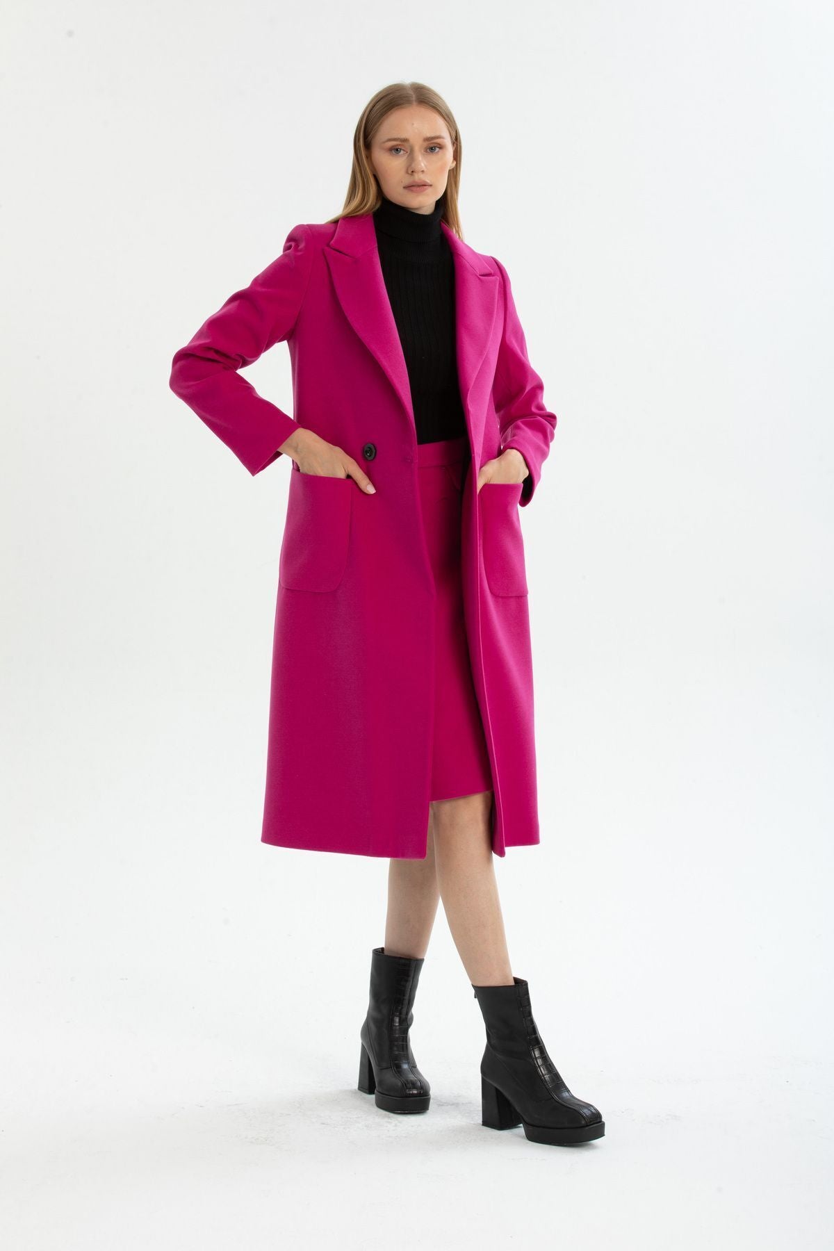 Annalise Women's Button Front Lined Coat - Fuchsia - product image 5