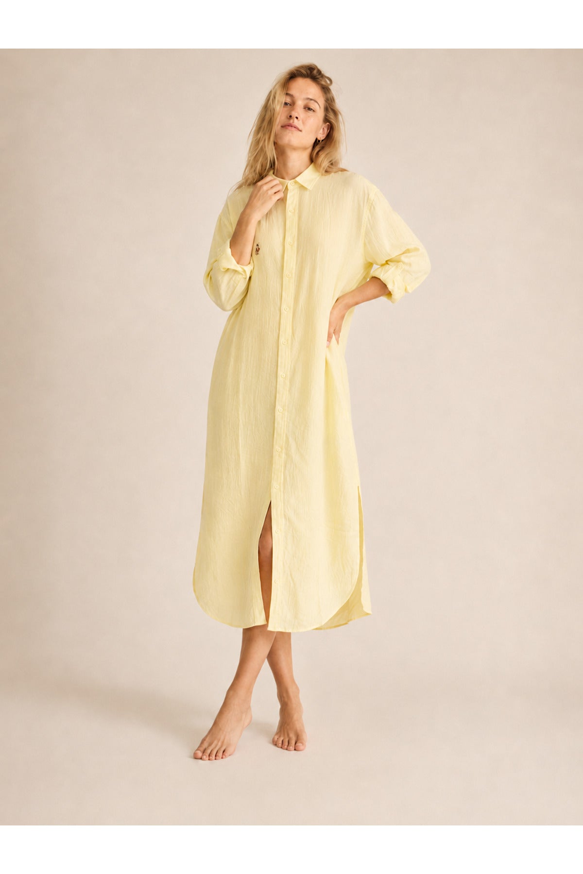 Hazel Women's Oversized Muslin Shirt Dress - Yellow Emblem