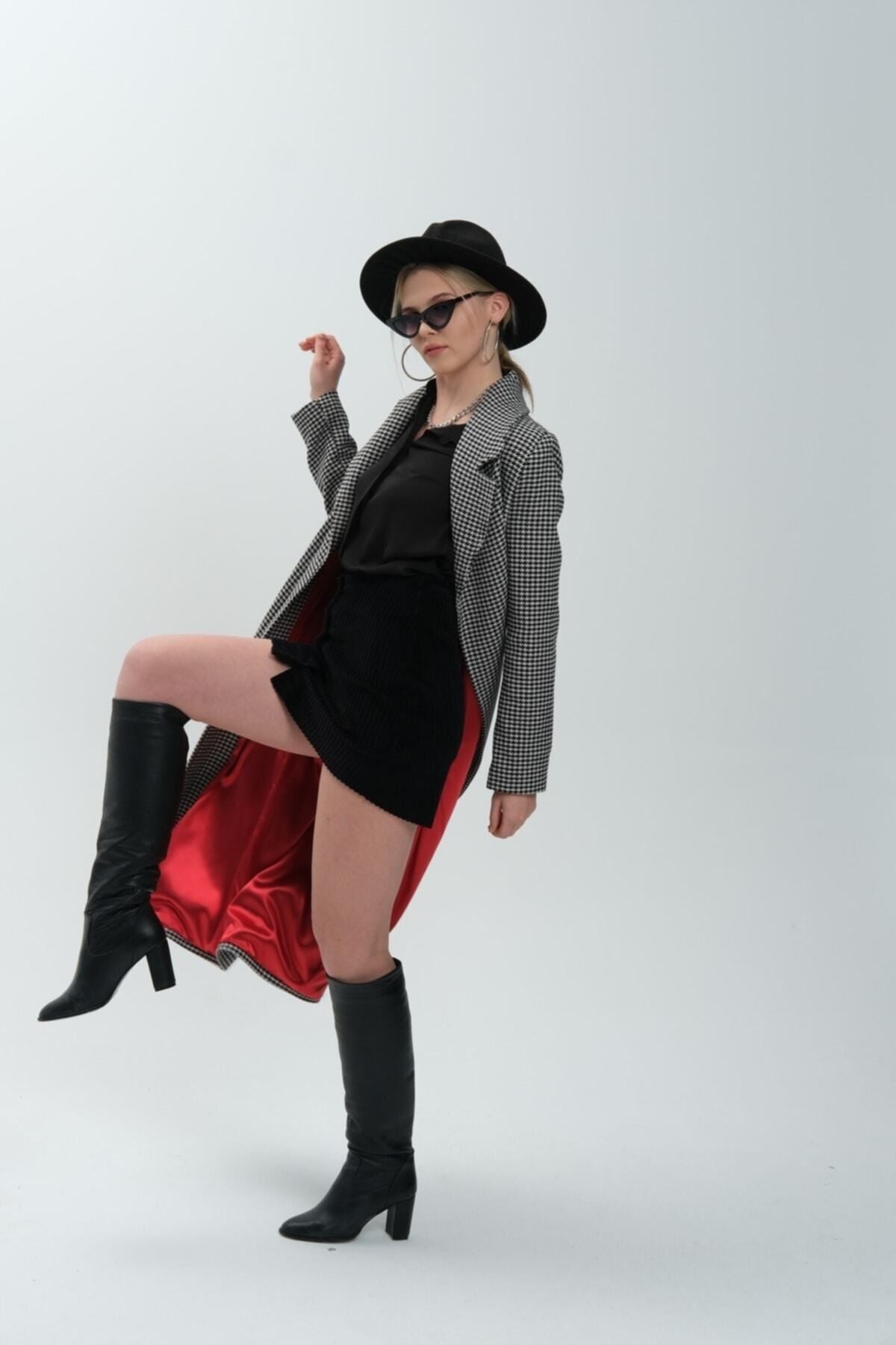Callista Women's Long Lined Coat - Black Micro Houndstooth - product image 3