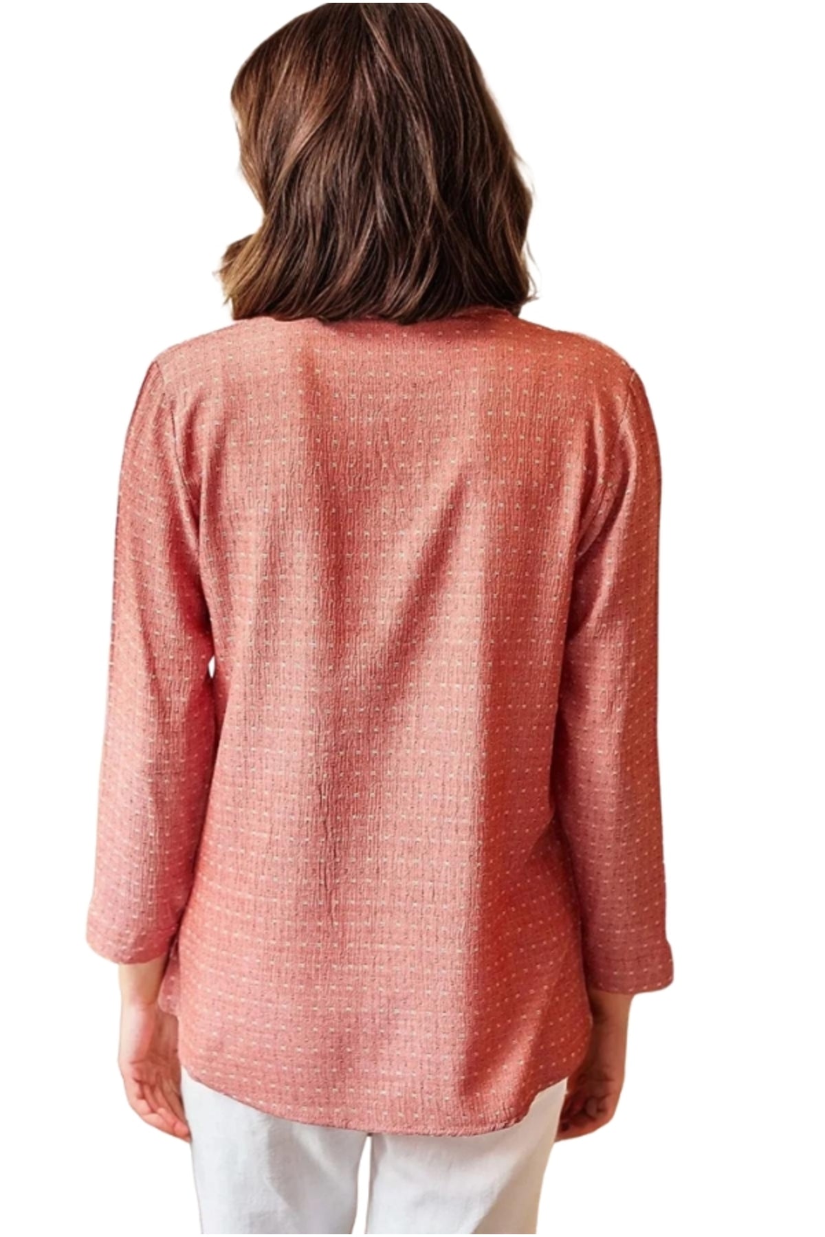 Hope Women's Viscose Textured Draped Button-Up Shirt - Terracotta