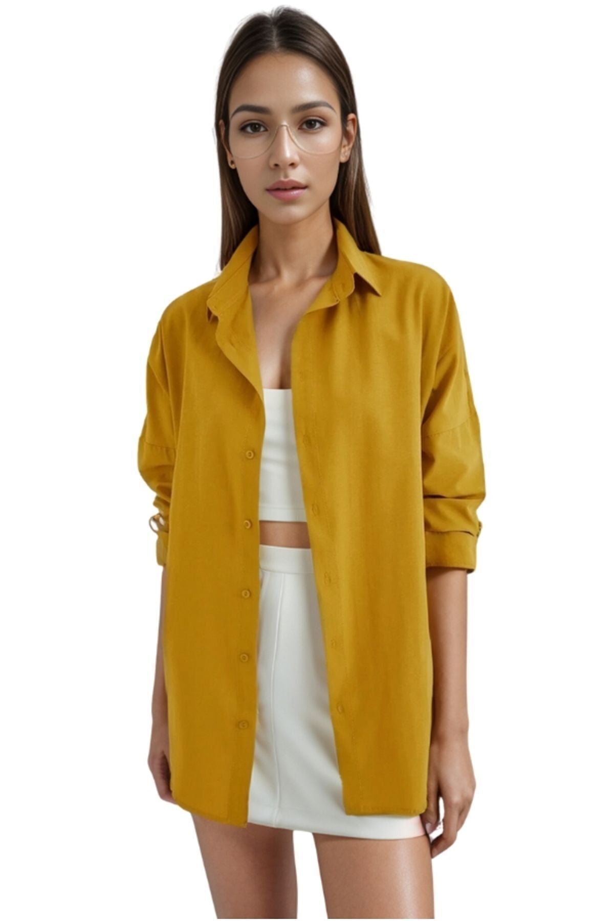 Melissa Women's Oversized Longline Shirt - Mustard