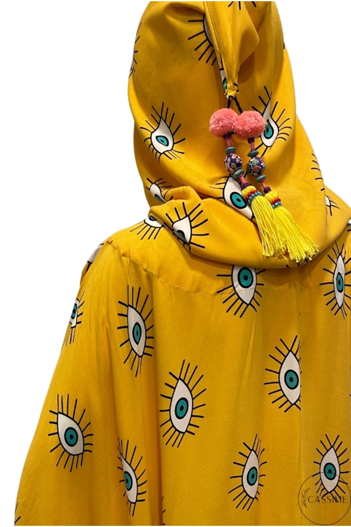 Isabel Women's Evil Eye Hooded Kaftan Dress - Dark Yellow