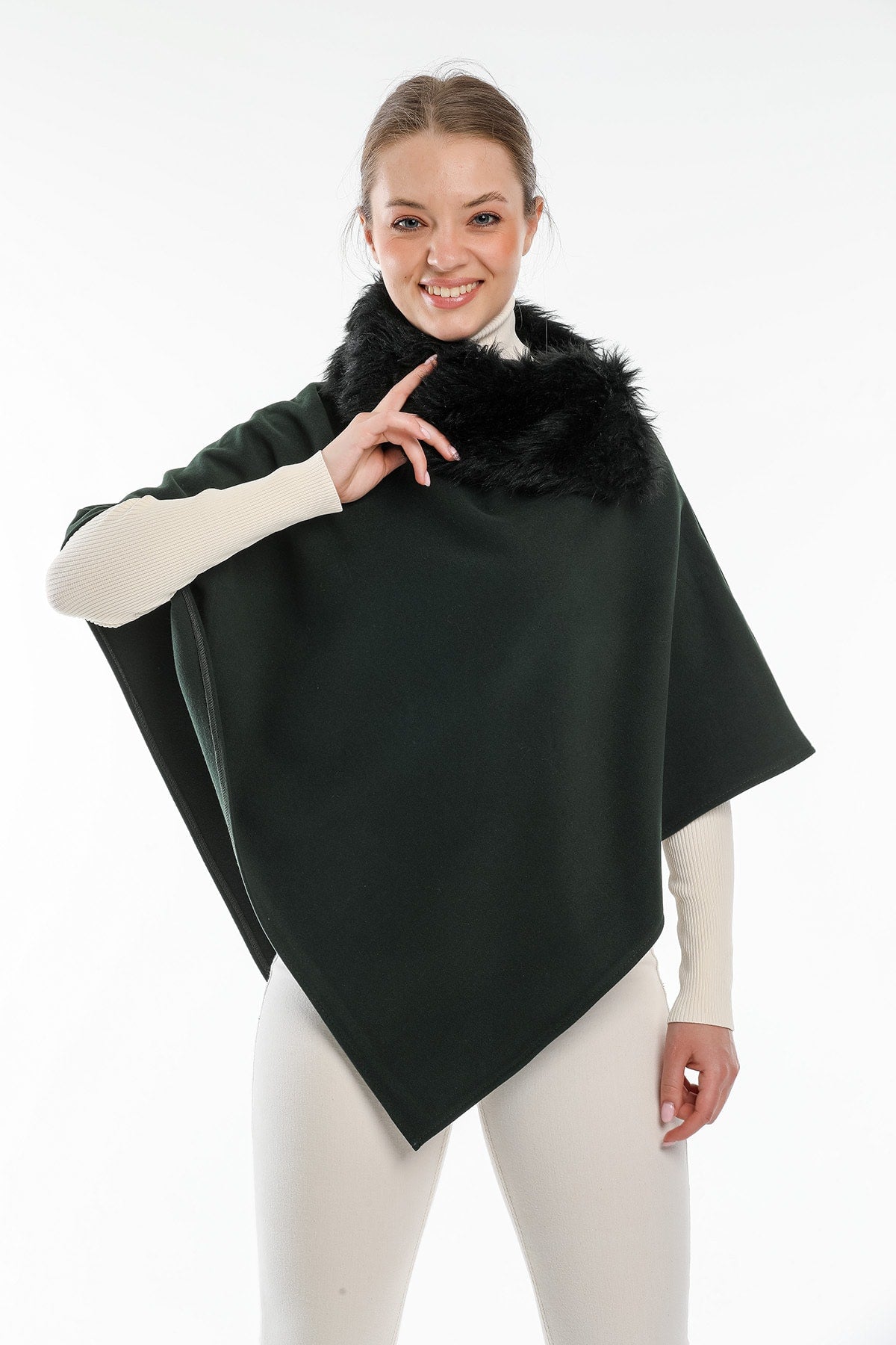 Dulcie Women's Fur-Trim Poncho - Emerald Green - product image 1