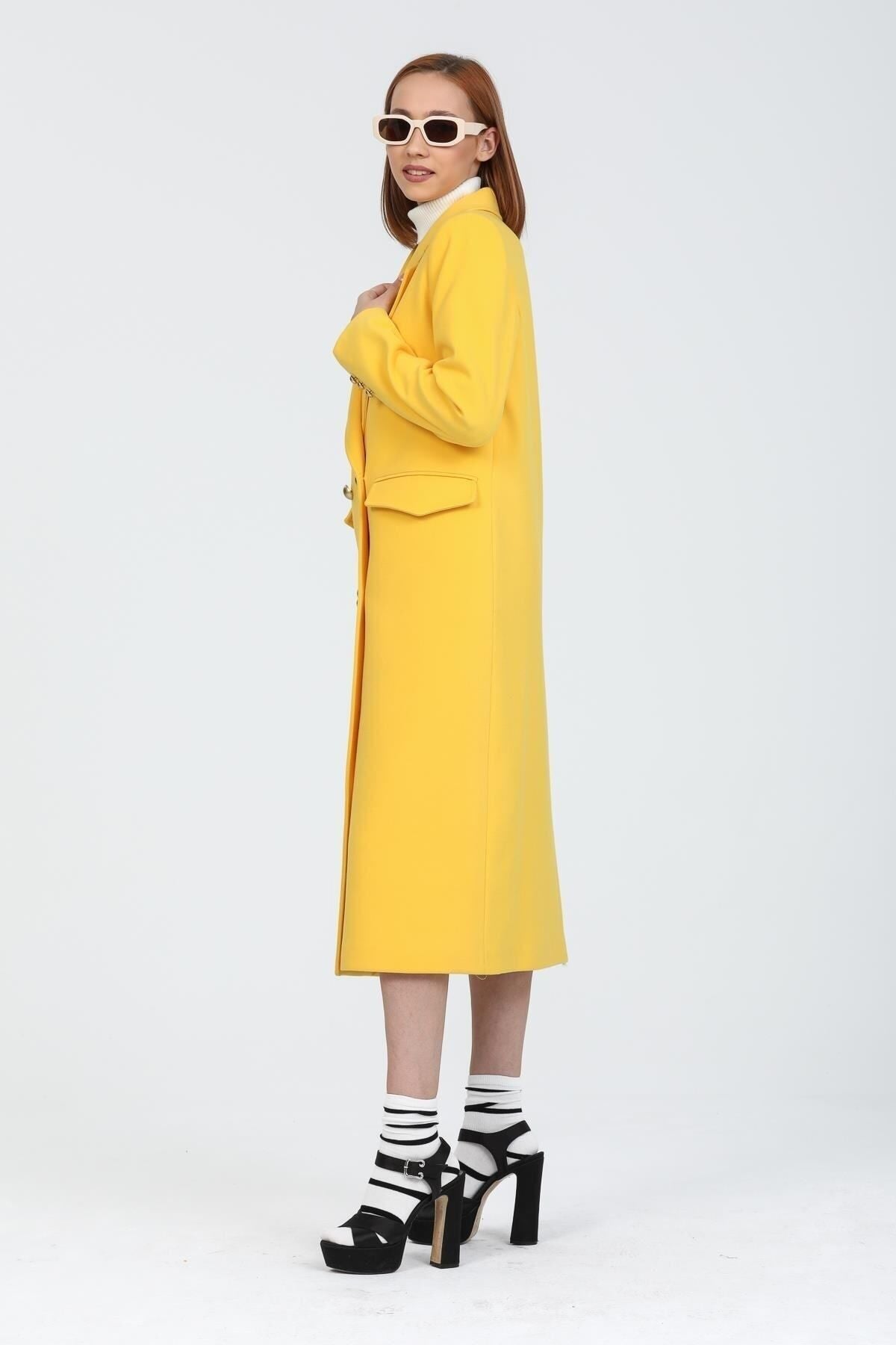Ariadne Women's Long Button Front Coat - Yellow - product image 4