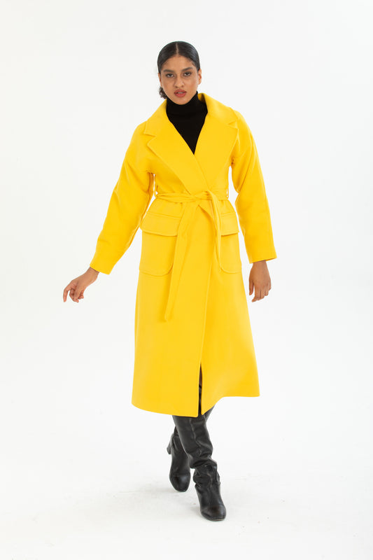 Anabel Women's Belted Notched Collar Coat - Yellow - product image 1